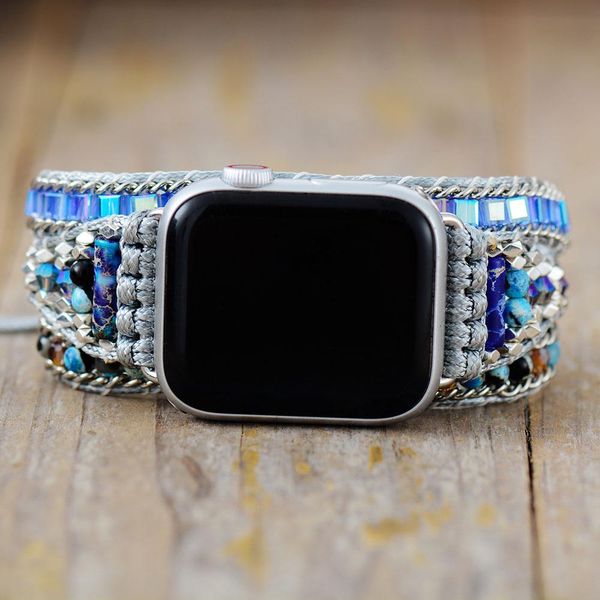 bangle modernism bling blue crystal onyx smart watch strap beads 3x wrap vegan rope wristwatch band armband bracelet women jewelry, Black 
bangle modernism bling blue crystal onyx smart watch strap beads 3x wrap vegan rope wristwatch band armband bracelet women jewelry, Black