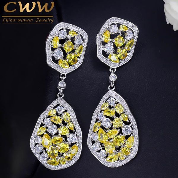 knot cwwzircons irregular design white gold color long drop gorgeous cz crystal yellow stone earrings for women jewelry cz288, Silver
knot cwwzircons irregular design white gold color long drop gorgeous cz crystal yellow stone earrings for women jewelry cz288, Silver