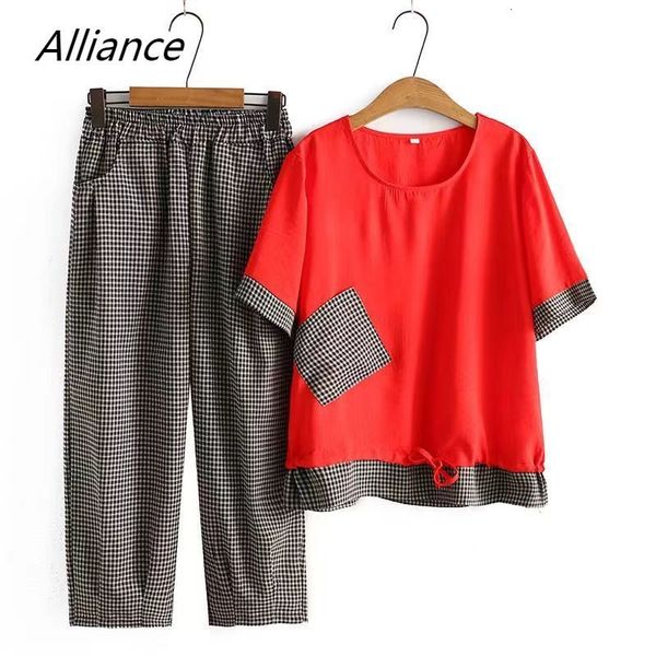 women's two piece pants summer women's pants suit rural style splicing short sleeve elastic pants two piece set women clothing cot, White
women's two piece pants summer women's pants suit rural style splicing short sleeve elastic pants two piece set women clothing cot, White