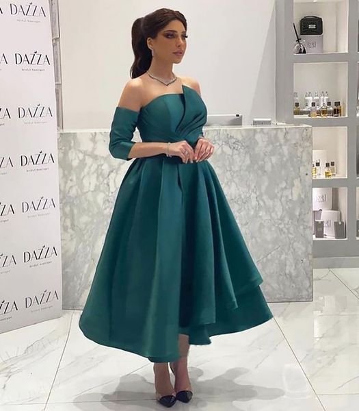 simple dark green satin a line evening party dresses separate sleeves pleats tea length saudi arabic formal prom gowns, Black;red
simple dark green satin a line evening party dresses separate sleeves pleats tea length saudi arabic formal prom gowns, Black;red