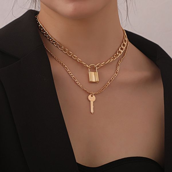 pendant necklace designer jewlery for women fashion exaggerated geometric locket necklace woman, aluminum chain key personality double-decke, Silver
pendant necklace designer jewlery for women fashion exaggerated geometric locket necklace woman, aluminum chain key personality double-decke, Silver