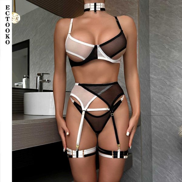 new black and white colour clash thin section stretch mesh see-through erotic lingerie three piece set, Red;black
new black and white colour clash thin section stretch mesh see-through erotic lingerie three piece set, Red;black