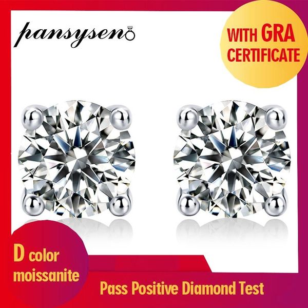 stud pansysen 925 sterling silver 2ct vvs1 real moissanite stud earrings for women new classic 18k white gold plated ear fine jewelry, Golden;silver 
stud pansysen 925 sterling silver 2ct vvs1 real moissanite stud earrings for women new classic 18k white gold plated ear fine jewelry, Golden;silver