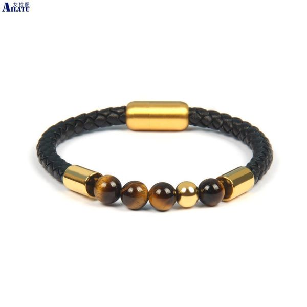 bangle ailatu 10pcs stainless steel leather bracelets with 8mm natural tiger eye stone men women gift accessories jewelry, Black
bangle ailatu 10pcs stainless steel leather bracelets with 8mm natural tiger eye stone men women gift accessories jewelry, Black