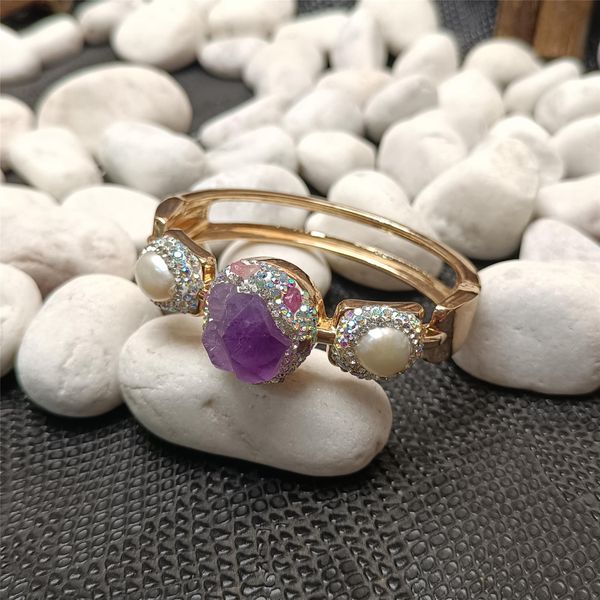 bangle natural amethyst pearl rhinestone electroplating bracelet ladies noble light luxury niche temperament elegant jewelry, Black
bangle natural amethyst pearl rhinestone electroplating bracelet ladies noble light luxury niche temperament elegant jewelry, Black