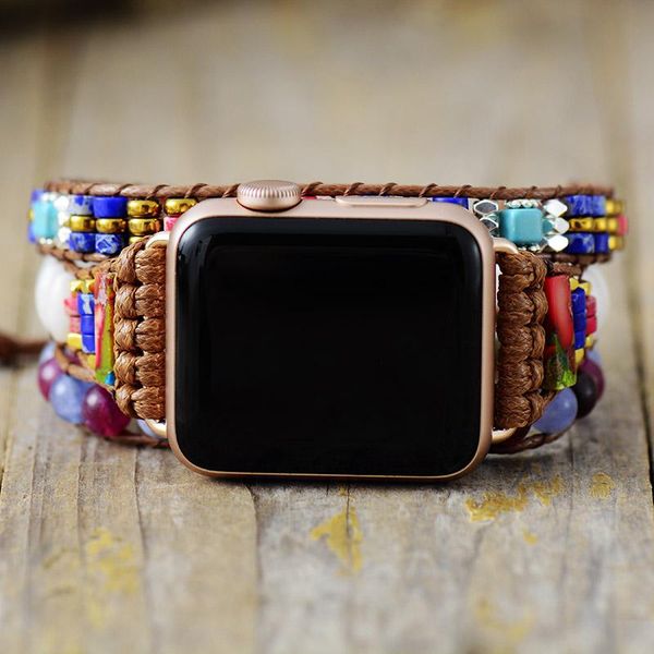 bangle bohochic semiprecious stone smart watch strap beads 3x wrap vegan rope wristwatch band healing crystal bracelet women jewelry, Black
bangle bohochic semiprecious stone smart watch strap beads 3x wrap vegan rope wristwatch band healing crystal bracelet women jewelry, Black