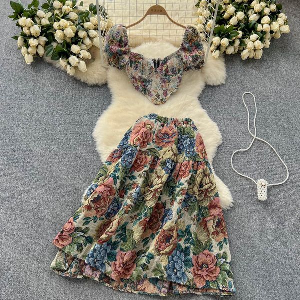 two piece dress french suits women's new square neck summer oil painting jacquard short + high waist embroidered flower two-piece sets, White
two piece dress french suits women's new square neck summer oil painting jacquard short + high waist embroidered flower two-piece sets, White