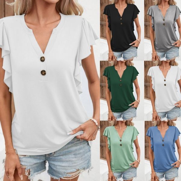 womens blouses shirts vneck lotus leaf sleeve elegant blouse summer solid color short tshirt loose pullover vintage bottom shirt 230519, White
womens blouses shirts vneck lotus leaf sleeve elegant blouse summer solid color short tshirt loose pullover vintage bottom shirt 230519, White