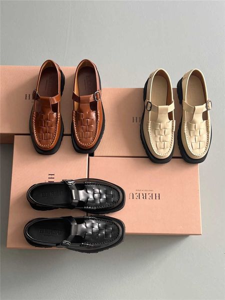 small and popular hereu square head sponge cake single shoe thick sole genuine leather loafers women's shoes woven sandals, Black
small and popular hereu square head sponge cake single shoe thick sole genuine leather loafers women's shoes woven sandals, Black