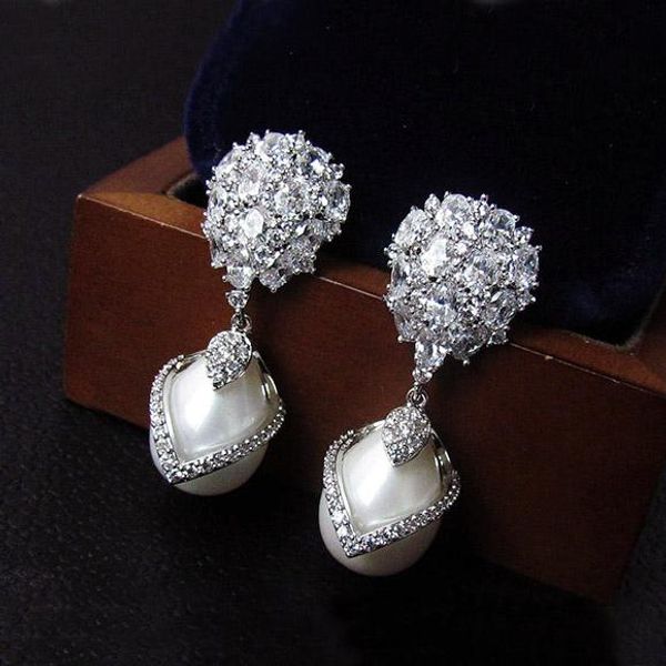 knot fashion cubic ziron stone pave setting pearl dangle earrings drop earrings for women party jewelry wedding bride, Silver
knot fashion cubic ziron stone pave setting pearl dangle earrings drop earrings for women party jewelry wedding bride, Silver