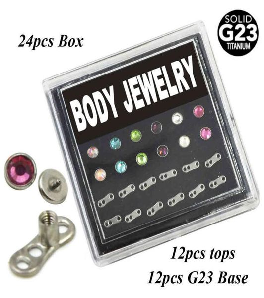 24piece g23 titanium flat cz crystal dermal anchor piercing body jewelry box set internally threaded with steel 5979021, Silver
24piece g23 titanium flat cz crystal dermal anchor piercing body jewelry box set internally threaded with steel 5979021, Silver