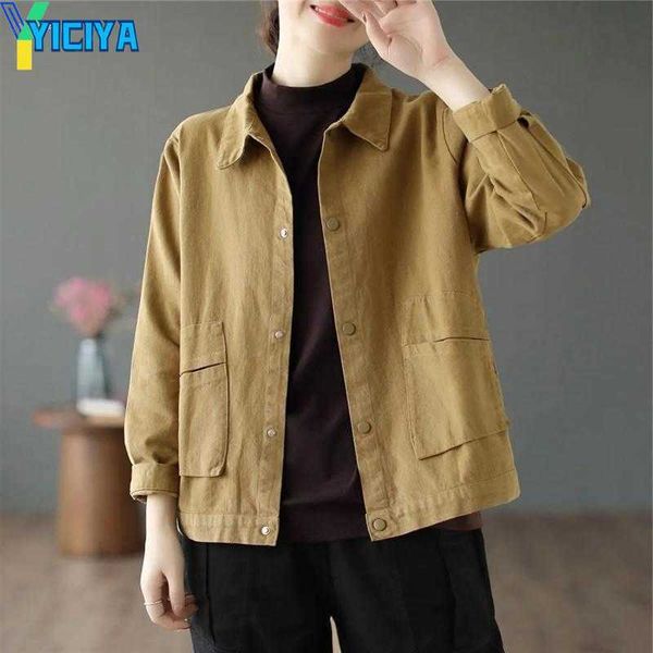 yiciya women's jackets women solid color tooling short coat 2023 spring autumn fashion vintage loose female outerewear casual jacket cl, Black;brown
yiciya women's jackets women solid color tooling short coat 2023 spring autumn fashion vintage loose female outerewear casual jacket cl, Black;brown