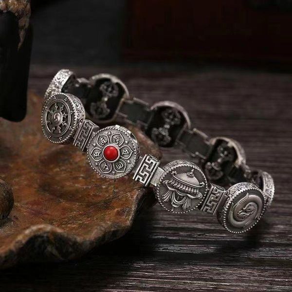 bangle luxury s925 silver bracelet new ethnic style buddhist eight treasures retro bracelet men's women's birthday gift wholesale, Black
bangle luxury s925 silver bracelet new ethnic style buddhist eight treasures retro bracelet men's women's birthday gift wholesale, Black