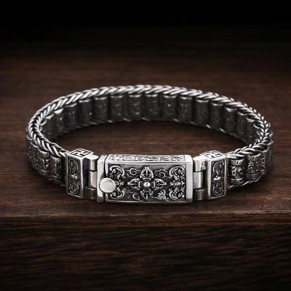 bangle guochao men handwoven buddhist sixcharacter mantra revolving cylinder silver chain bracelet jewelry personality retro bracelet, Black
bangle guochao men handwoven buddhist sixcharacter mantra revolving cylinder silver chain bracelet jewelry personality retro bracelet, Black