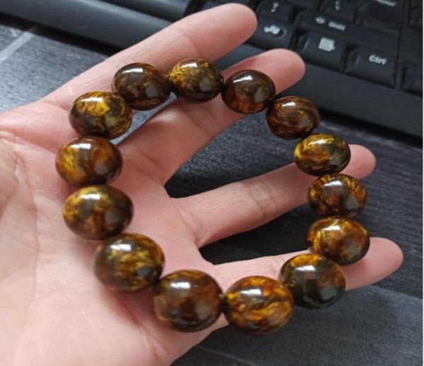 natural gold silk willow 16mm beaded bracelet f20123457798526, Black