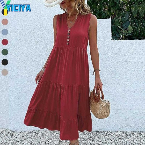 yiciya casual dresses summer sleeveless v neck button female loose waist solid color pullover long skirt comfortable women's clothing, Black;gray
yiciya casual dresses summer sleeveless v neck button female loose waist solid color pullover long skirt comfortable women's clothing, Black;gray