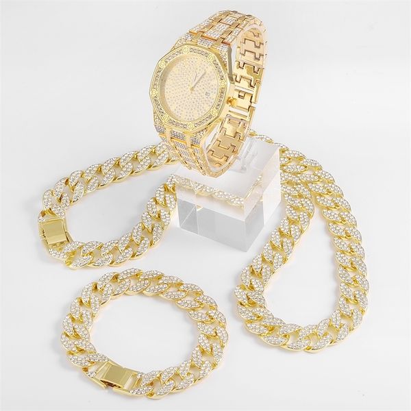 chokers 15mm 3pcs kit hip hop silver color watch necklace bracelet bling crystal aaa iced out cuban s chains for men jewelry 230519, Golden;silver
chokers 15mm 3pcs kit hip hop silver color watch necklace bracelet bling crystal aaa iced out cuban s chains for men jewelry 230519, Golden;silver