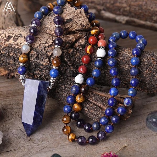 necklaces natural sodalite stone point pendant 8mm amethysts quartz tiger eye lapis round beads knotted handmade necklace mala jewelry, Silver
necklaces natural sodalite stone point pendant 8mm amethysts quartz tiger eye lapis round beads knotted handmade necklace mala jewelry, Silver