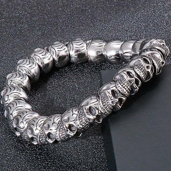 bangle gothic death skull head beads bracelet men heavy punk rock stainless steel skeleton jewelry gift elastic wristband drop shipping, Black
bangle gothic death skull head beads bracelet men heavy punk rock stainless steel skeleton jewelry gift elastic wristband drop shipping, Black