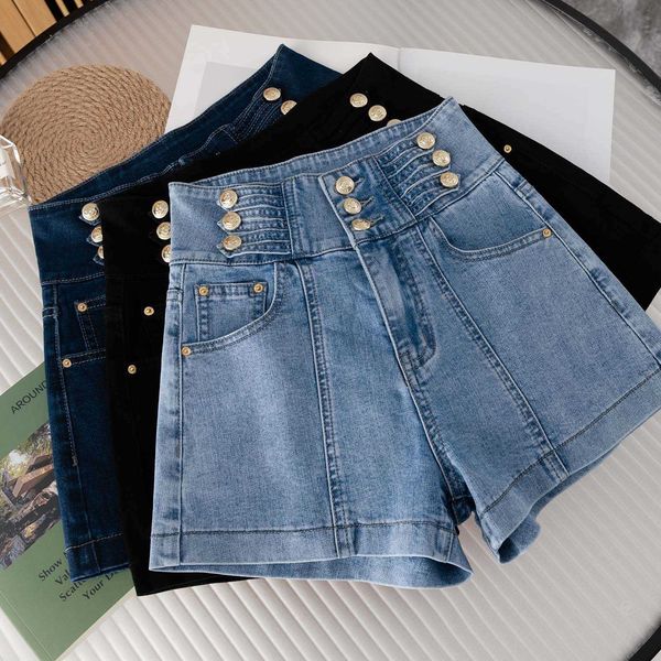 new summer shorts for womenhigh waist three breasted washable elastic soft denim pants, White;black
new summer shorts for womenhigh waist three breasted washable elastic soft denim pants, White;black