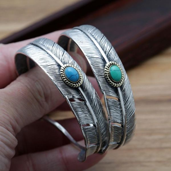 bangle s925 sterling silver jewelry vintage thai silver simple feather inlaid turquoise men adjusting bracelet, Black
bangle s925 sterling silver jewelry vintage thai silver simple feather inlaid turquoise men adjusting bracelet, Black