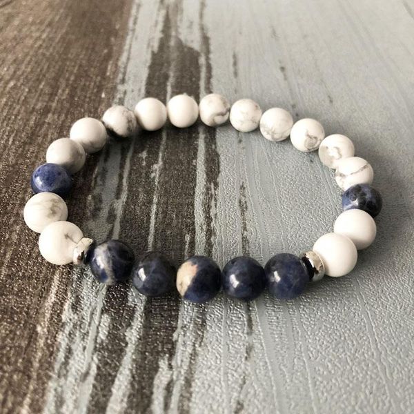 bangle selling men healing calming white howlite sodalite bracelet mans yoga mala bracelet blue and white stone wrist, Black
bangle selling men healing calming white howlite sodalite bracelet mans yoga mala bracelet blue and white stone wrist, Black