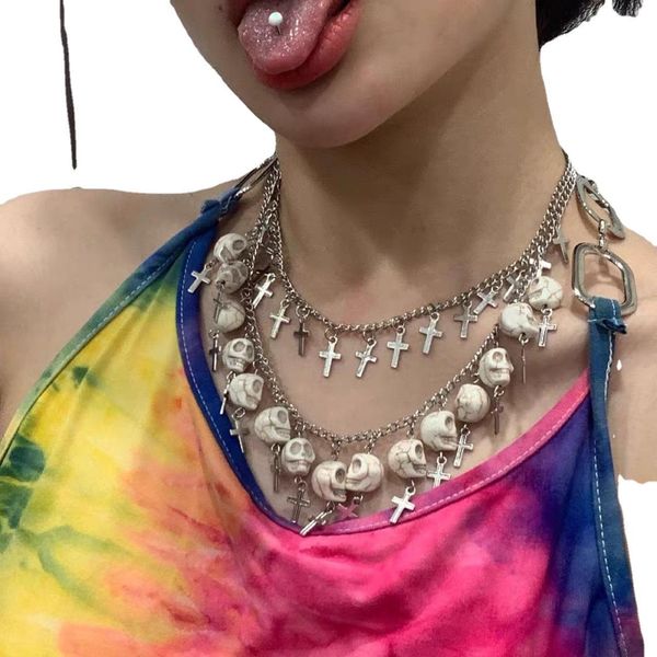 necklaces new gothic cross white skull pendant necklace punk double chain bone necklaces choker for women halloween jewelry, Silver
necklaces new gothic cross white skull pendant necklace punk double chain bone necklaces choker for women halloween jewelry, Silver