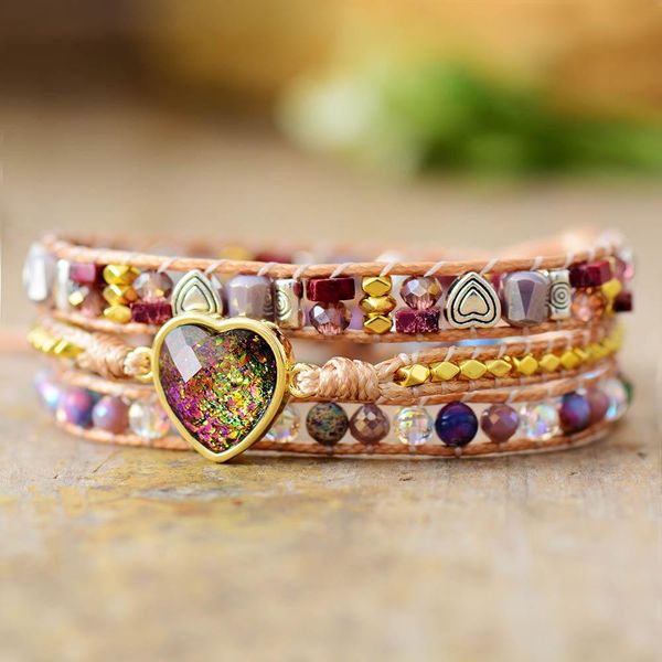 bangle lovely 3 strand heart shape wrap bracelets natural stones opal beaded cord braclet vegan women sisters friendship jewelry bijoux, Black 
bangle lovely 3 strand heart shape wrap bracelets natural stones opal beaded cord braclet vegan women sisters friendship jewelry bijoux, Black