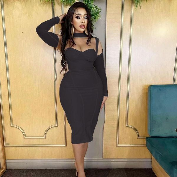 summer bodycon dresses for women fashion knee solid color breast wrap long sleeve mesh gauze stitching hip slit street wear, White;black 
summer bodycon dresses for women fashion knee solid color breast wrap long sleeve mesh gauze stitching hip slit street wear, White;black