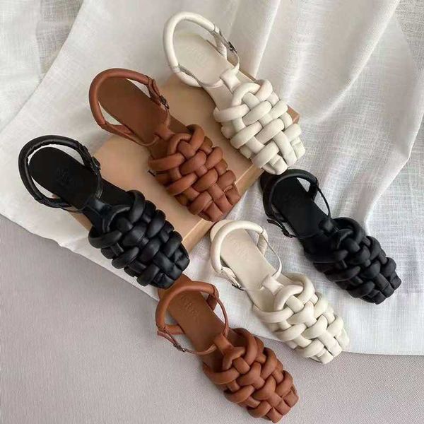 hereu woven 2022 fashion back flat bottom buckle with handmade genuine leather headband hollow roman sandals, Black
hereu woven 2022 fashion back flat bottom buckle with handmade genuine leather headband hollow roman sandals, Black