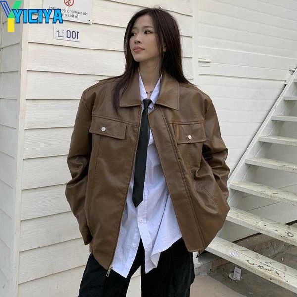 yiciya women's jackets spring 2023 locomotive suit short loose american style retro small leather jacket woman, Black;brown
yiciya women's jackets spring 2023 locomotive suit short loose american style retro small leather jacket woman, Black;brown