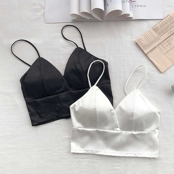 women summer knits tanks shirts sports satin crop wireless bralette crochet female spaghetti strap t-shirt cropped with chest padded camiso, White
women summer knits tanks shirts sports satin crop wireless bralette crochet female spaghetti strap t-shirt cropped with chest padded camiso, White