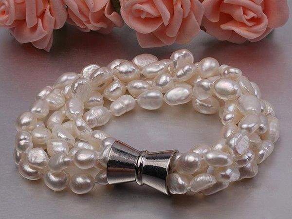 bangle new natural baroque pearl bracelet 5 strings 56mm white freshwater pearl bracelet 8", Black
bangle new natural baroque pearl bracelet 5 strings 56mm white freshwater pearl bracelet 8", Black