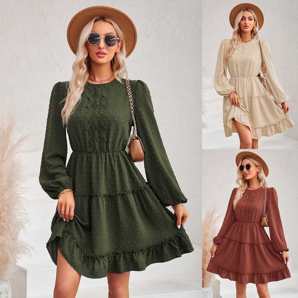 fashionable autumn and winter new women's 2023 casual round neck solid color waist lace dress, Black;gray
fashionable autumn and winter new women's 2023 casual round neck solid color waist lace dress, Black;gray