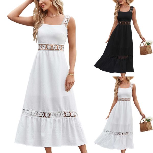 2023 new solid color cut-out lace patchwork square neck sleeveless sling dress, Black;gray
2023 new solid color cut-out lace patchwork square neck sleeveless sling dress, Black;gray