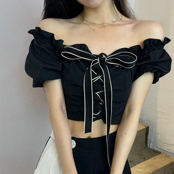 womens blouses shirts blouse bow bandage slim sweet exposed navel puff short sleeves shirt korean version off shoulder 230519, White
womens blouses shirts blouse bow bandage slim sweet exposed navel puff short sleeves shirt korean version off shoulder 230519, White