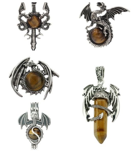 vintage alloy dragon charm pendant hexagonal column and beads shaped tiger eye gemstone pendant for jewelry making, Silver
vintage alloy dragon charm pendant hexagonal column and beads shaped tiger eye gemstone pendant for jewelry making, Silver