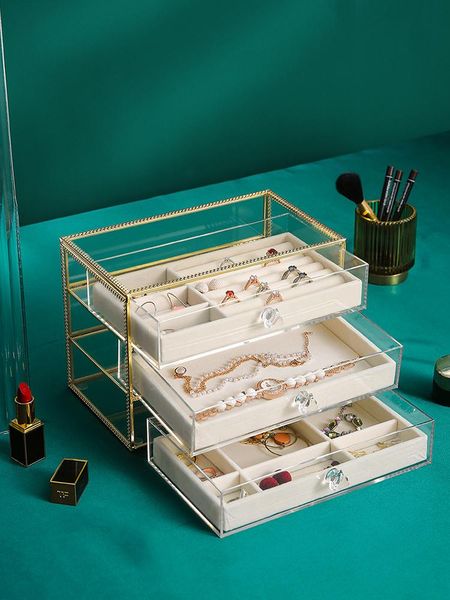 boxes luxury jewelry storage box organizer for girl transparent glass jewelry box storage organizer case earrings display drawer gift, Black;white
boxes luxury jewelry storage box organizer for girl transparent glass jewelry box storage organizer case earrings display drawer gift, Black;white