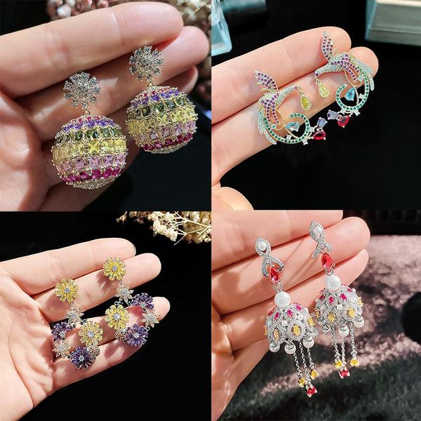 knot colorful new trendy wind chimes with luxury full zirconia spherical circle wreath pierced earrings phoenix earrings for women, Silver
knot colorful new trendy wind chimes with luxury full zirconia spherical circle wreath pierced earrings phoenix earrings for women, Silver