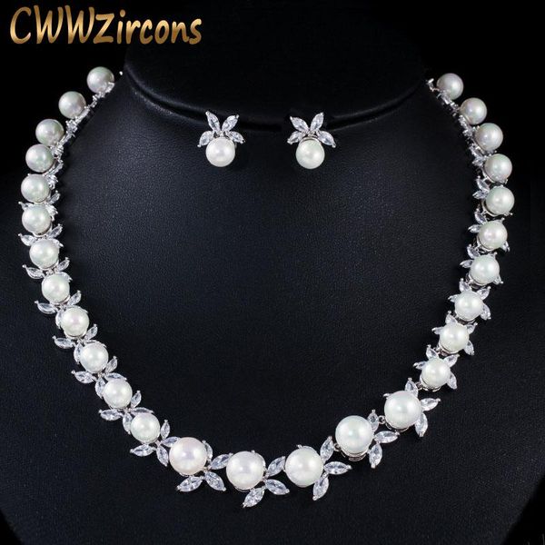 necklace cwwzircons shiny cubic zirconia paved round big pearl bridal wedding party necklace earrings jewelry sets for women t359, Silver
necklace cwwzircons shiny cubic zirconia paved round big pearl bridal wedding party necklace earrings jewelry sets for women t359, Silver