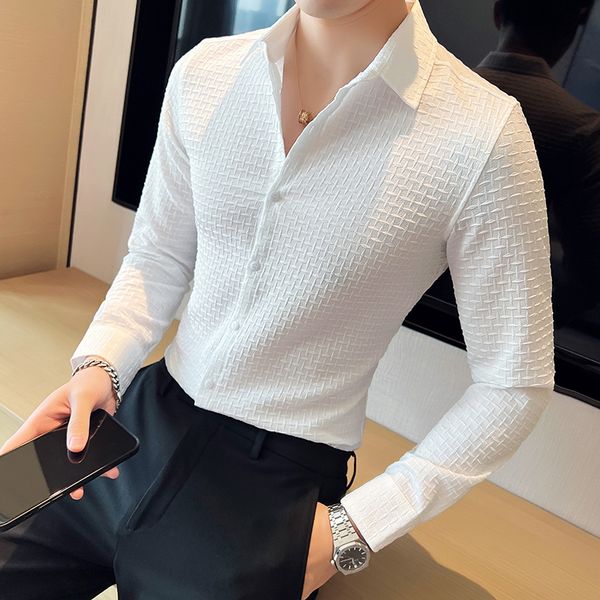 cotton casual plaid men's shirt with long sleeves, high-end feeling, ruffled and handsome slim fitting new high-end lining s-4xl, White;black
cotton casual plaid men's shirt with long sleeves, high-end feeling, ruffled and handsome slim fitting new high-end lining s-4xl, White;black