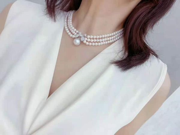necklaces hand knotted 3 rows 4347cm 56mm white nearly round freshwater pearl bowknot micro inlay zircon necklace fashion jewelry, Silver
necklaces hand knotted 3 rows 4347cm 56mm white nearly round freshwater pearl bowknot micro inlay zircon necklace fashion jewelry, Silver