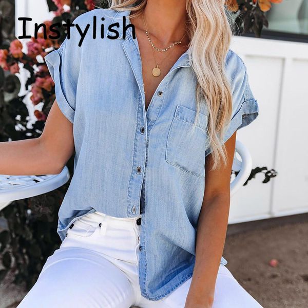 womens blouses shirts women vintage denim blouse summer short sleeve button up jean ladies high street loose elegant harajuku chic tunics 2, White
womens blouses shirts women vintage denim blouse summer short sleeve button up jean ladies high street loose elegant harajuku chic tunics 2, White