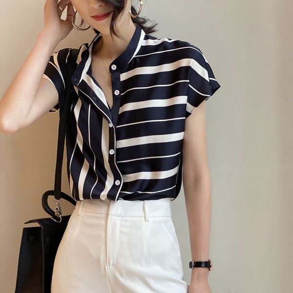 women's blouses shirts vintage printed stand collar striped button loose irregular chiffon shirt summer casual oversized commute women, White
women's blouses shirts vintage printed stand collar striped button loose irregular chiffon shirt summer casual oversized commute women, White