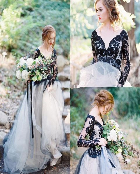 2020 black wedding dresses with long sleeve v neck a line lace appliques puffy tulle backless rustic style bridal gown cust6867814, White
2020 black wedding dresses with long sleeve v neck a line lace appliques puffy tulle backless rustic style bridal gown cust6867814, White