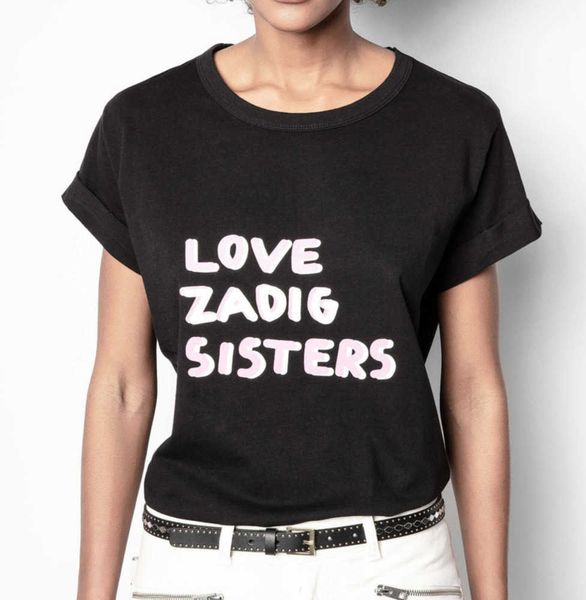 23ss zadig voltaire summer cotton new women designer t shirt sleeve curled gray letter print black fashion short sleeved, White
23ss zadig voltaire summer cotton new women designer t shirt sleeve curled gray letter print black fashion short sleeved, White
