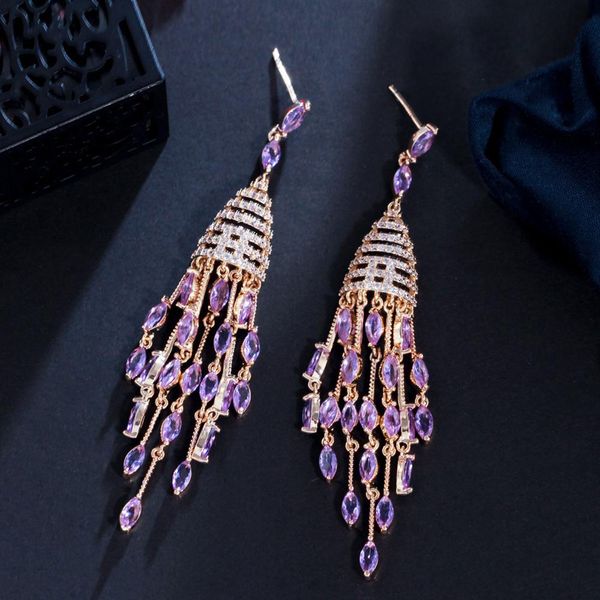 knot cwwzircons brilliant gold color dangling drop long tassel droplets purple cubic zirconia crystal charm earrings for women cz990, Silver
knot cwwzircons brilliant gold color dangling drop long tassel droplets purple cubic zirconia crystal charm earrings for women cz990, Silver