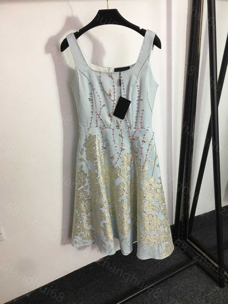 23ss womens designer clothing summer dresses women dress gold thread flower embroidery jacquard pink diamond decorative suspender dress wome, Black;gray 
23ss womens designer clothing summer dresses women dress gold thread flower embroidery jacquard pink diamond decorative suspender dress wome, Black;gray