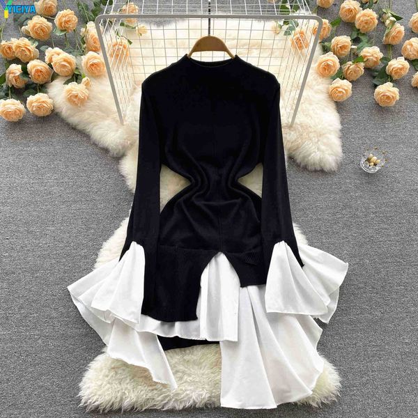 yiciya a line korean runway dresses temperament knitted dress women autumn slim thin irregular contrast color patchwork vestidos fashion dre, Black
yiciya a line korean runway dresses temperament knitted dress women autumn slim thin irregular contrast color patchwork vestidos fashion dre, Black