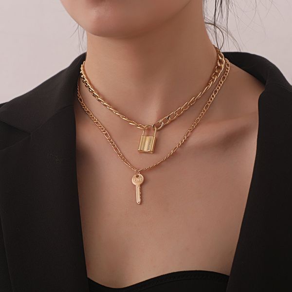 pendant necklace designer jewlery for women fashion exaggerated geometric locket necklace woman, aluminum chain key personality double-decke, Silver
pendant necklace designer jewlery for women fashion exaggerated geometric locket necklace woman, aluminum chain key personality double-decke, Silver